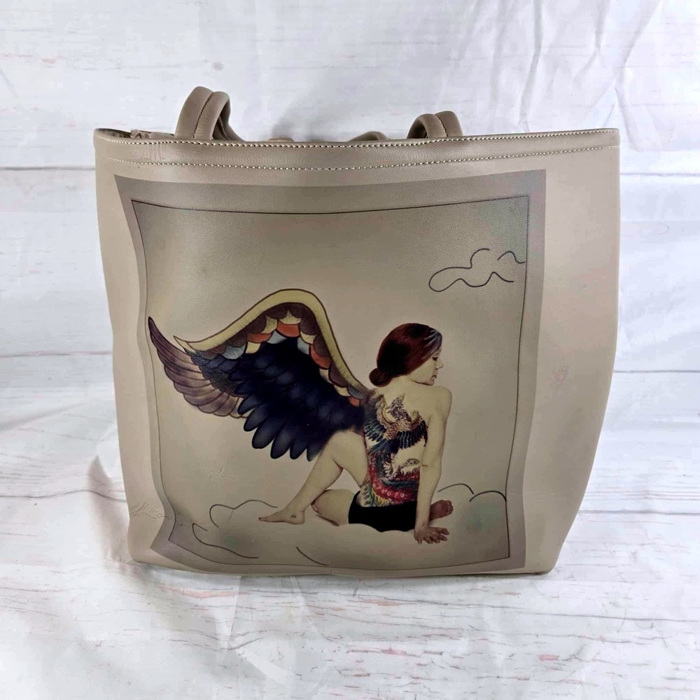 SEJZIINN Yoga Art Collective The Twist Me Tote Bag Unique Angel‎ Graphic Leather